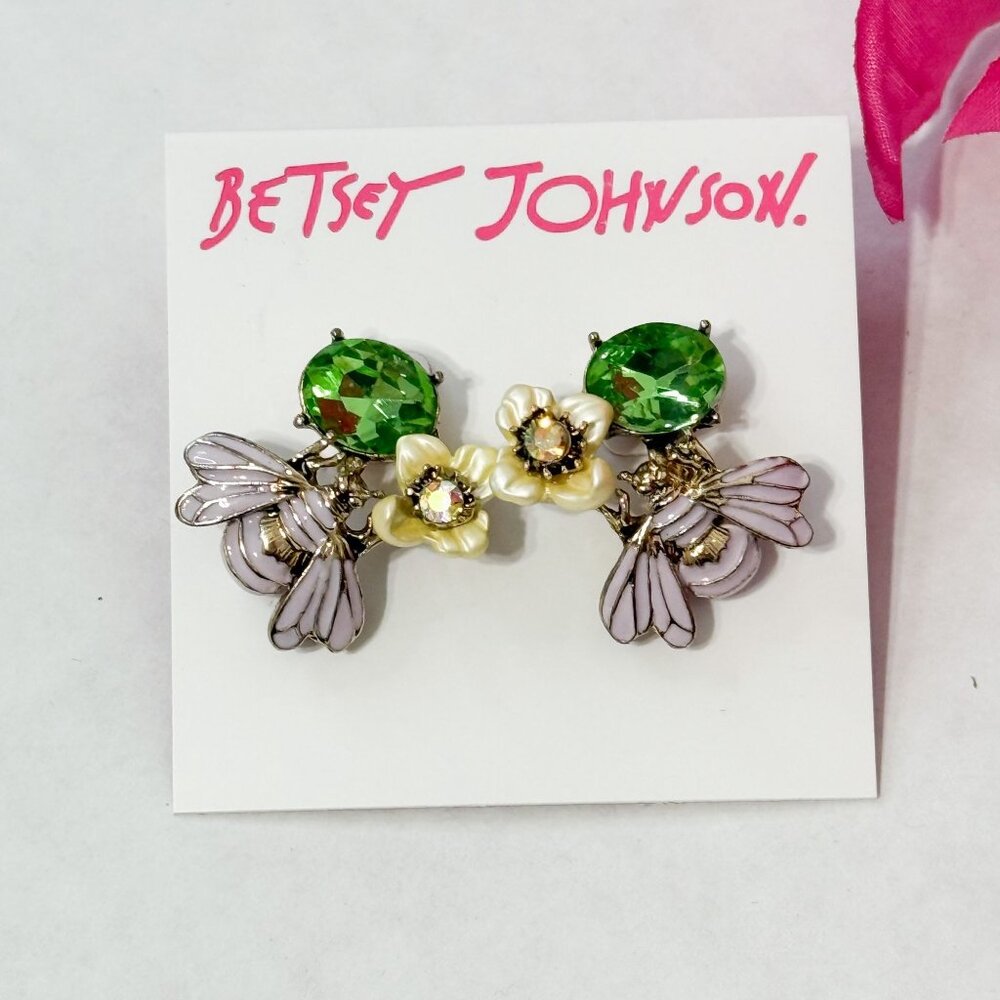 Betsey Johnson NWOB Women's Crystal Bug Lilac Cluster Button Stud Earrings
